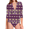 Cute Indian Tribal Elephant Print Long Sleeve Swimsuit