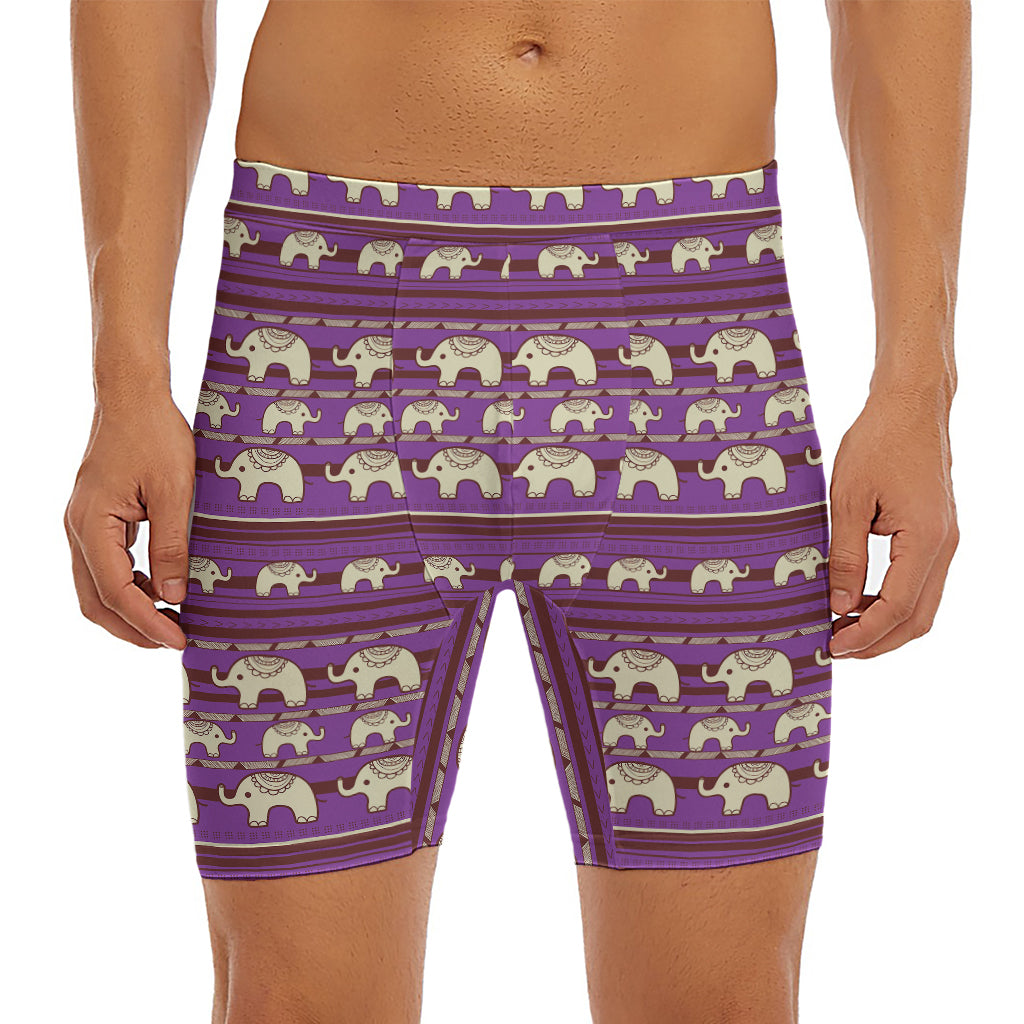 Cute Indian Tribal Elephant Print Men's Long Boxer Briefs