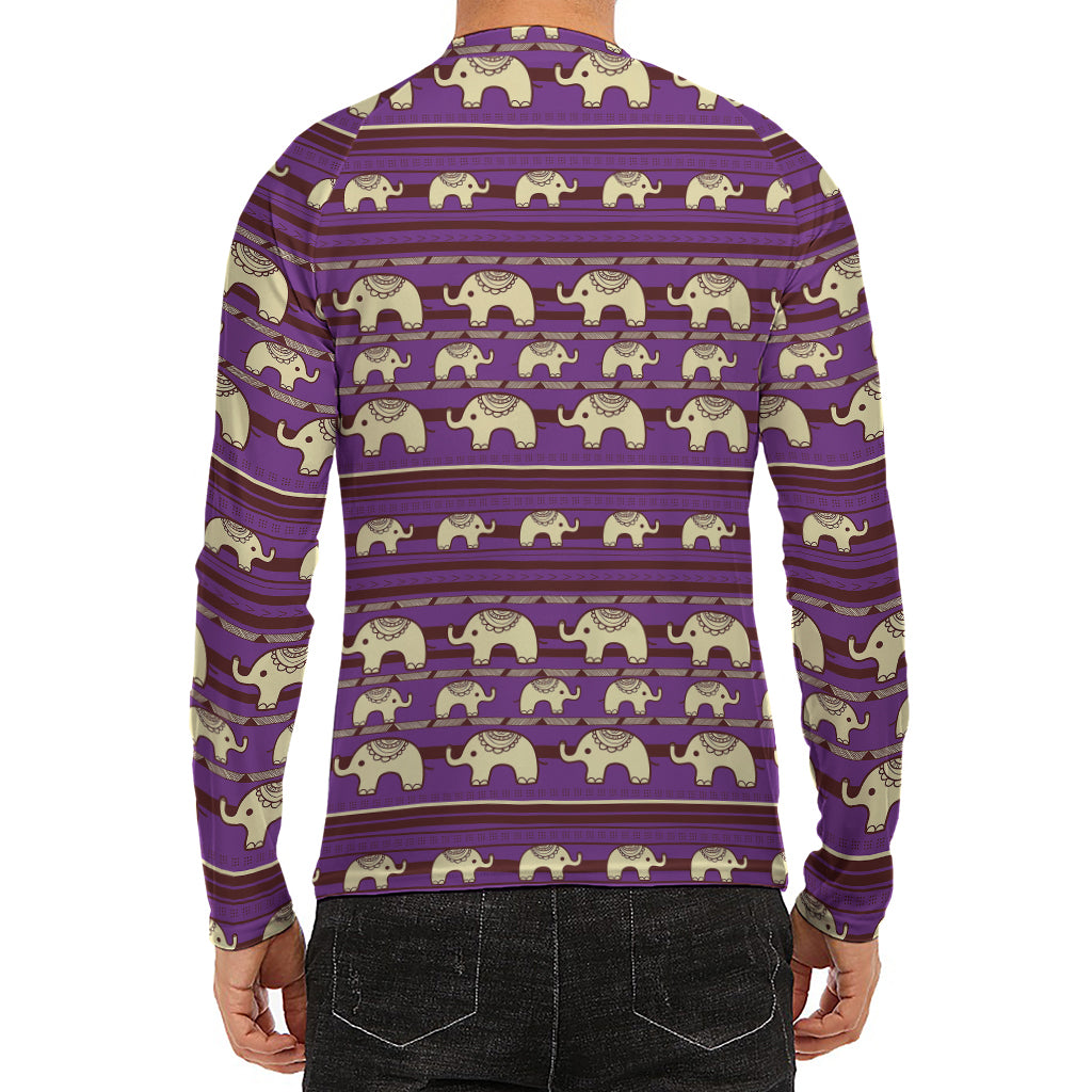 Cute Indian Tribal Elephant Print Men's Long Sleeve Rash Guard