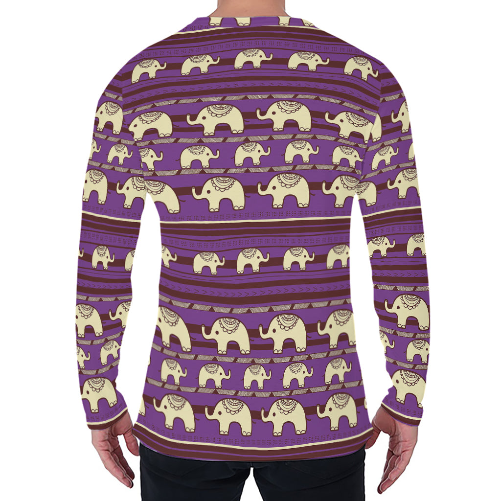 Cute Indian Tribal Elephant Print Men's Long Sleeve T-Shirt