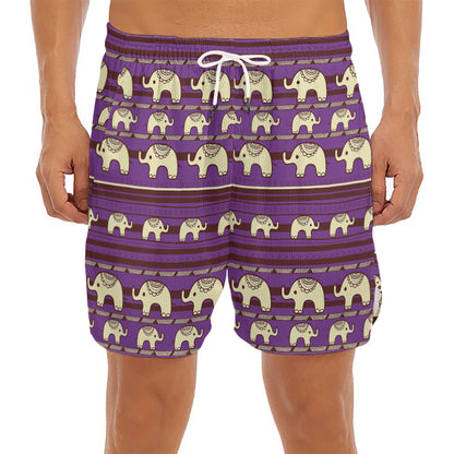 Cute Indian Tribal Elephant Print Men's Split Running Shorts
