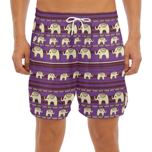 Cute Indian Tribal Elephant Print Men's Split Running Shorts