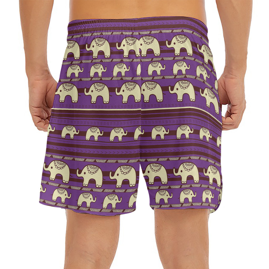 Cute Indian Tribal Elephant Print Men's Split Running Shorts