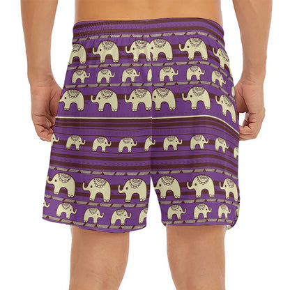 Cute Indian Tribal Elephant Print Men's Split Running Shorts