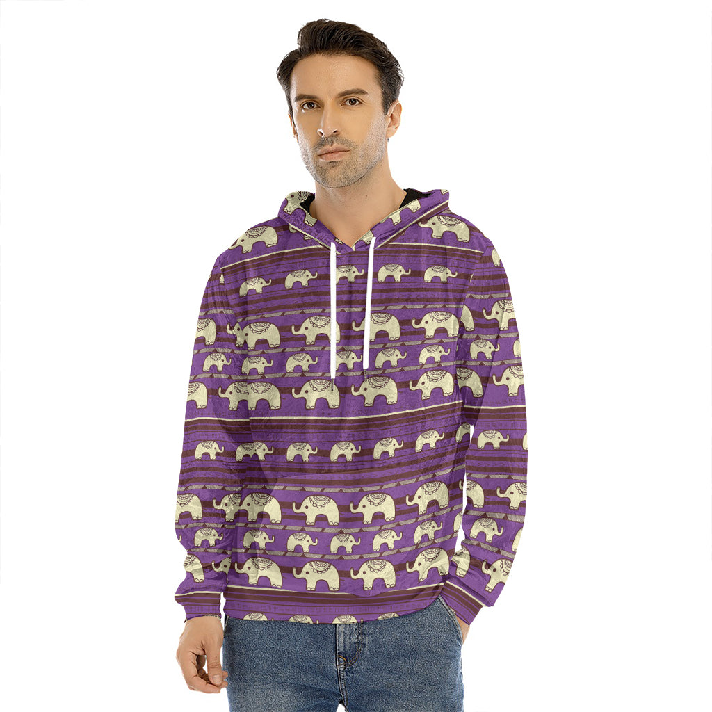 Cute Indian Tribal Elephant Print Men's Velvet Pullover Hoodie