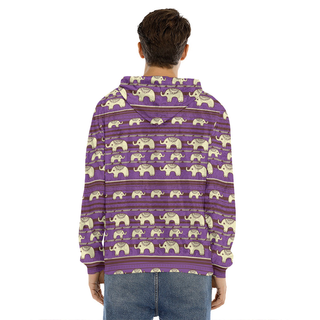 Cute Indian Tribal Elephant Print Men's Velvet Pullover Hoodie