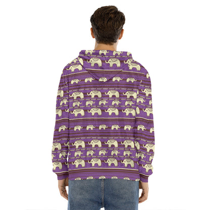 Cute Indian Tribal Elephant Print Men's Velvet Pullover Hoodie