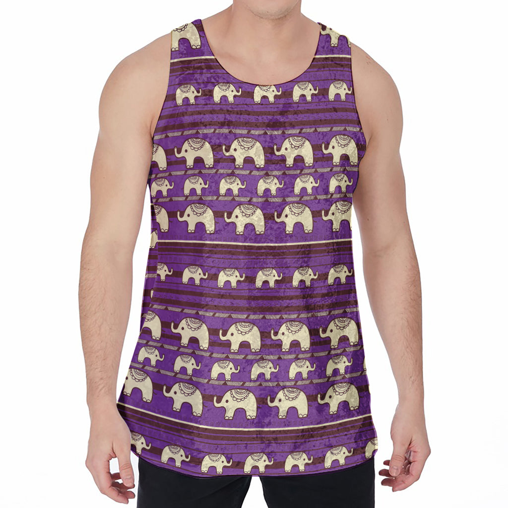 Cute Indian Tribal Elephant Print Men's Velvet Tank Top