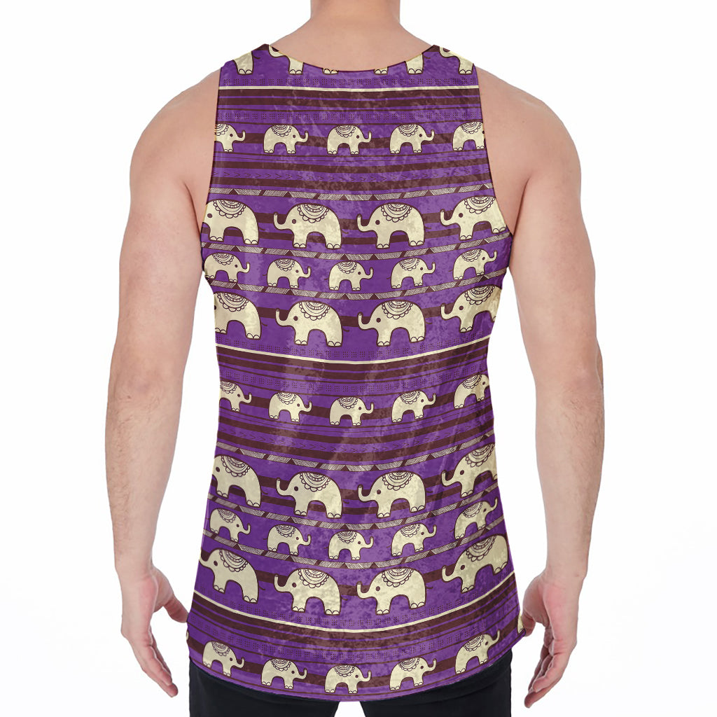 Cute Indian Tribal Elephant Print Men's Velvet Tank Top