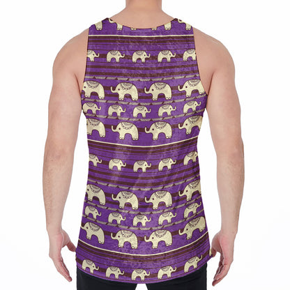 Cute Indian Tribal Elephant Print Men's Velvet Tank Top