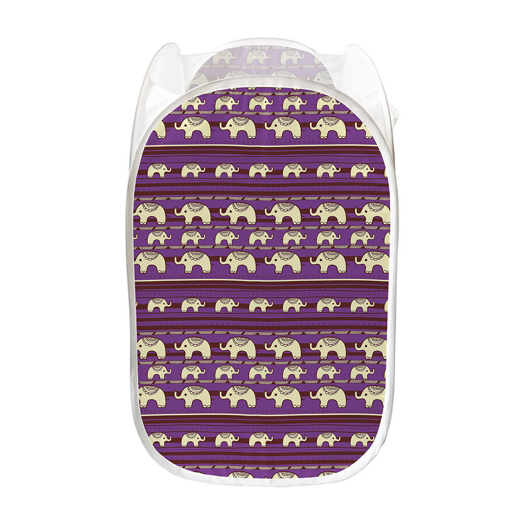 Cute Indian Tribal Elephant Print Mesh Laundry Hamper