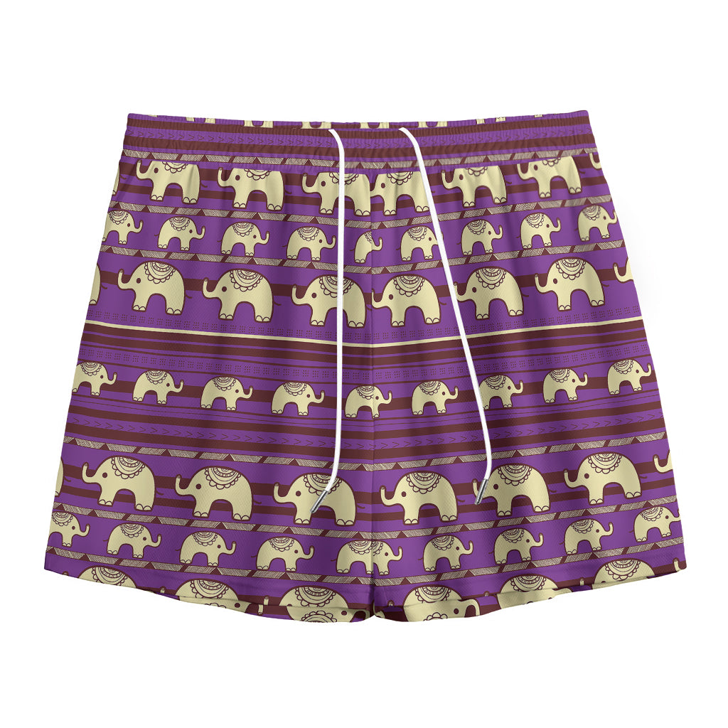 Cute Indian Tribal Elephant Print Mesh Shorts