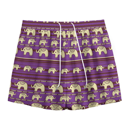 Cute Indian Tribal Elephant Print Mesh Shorts