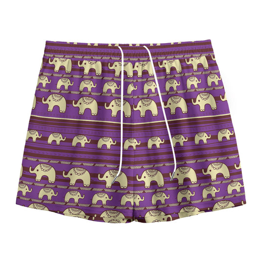 Cute Indian Tribal Elephant Print Mesh Shorts