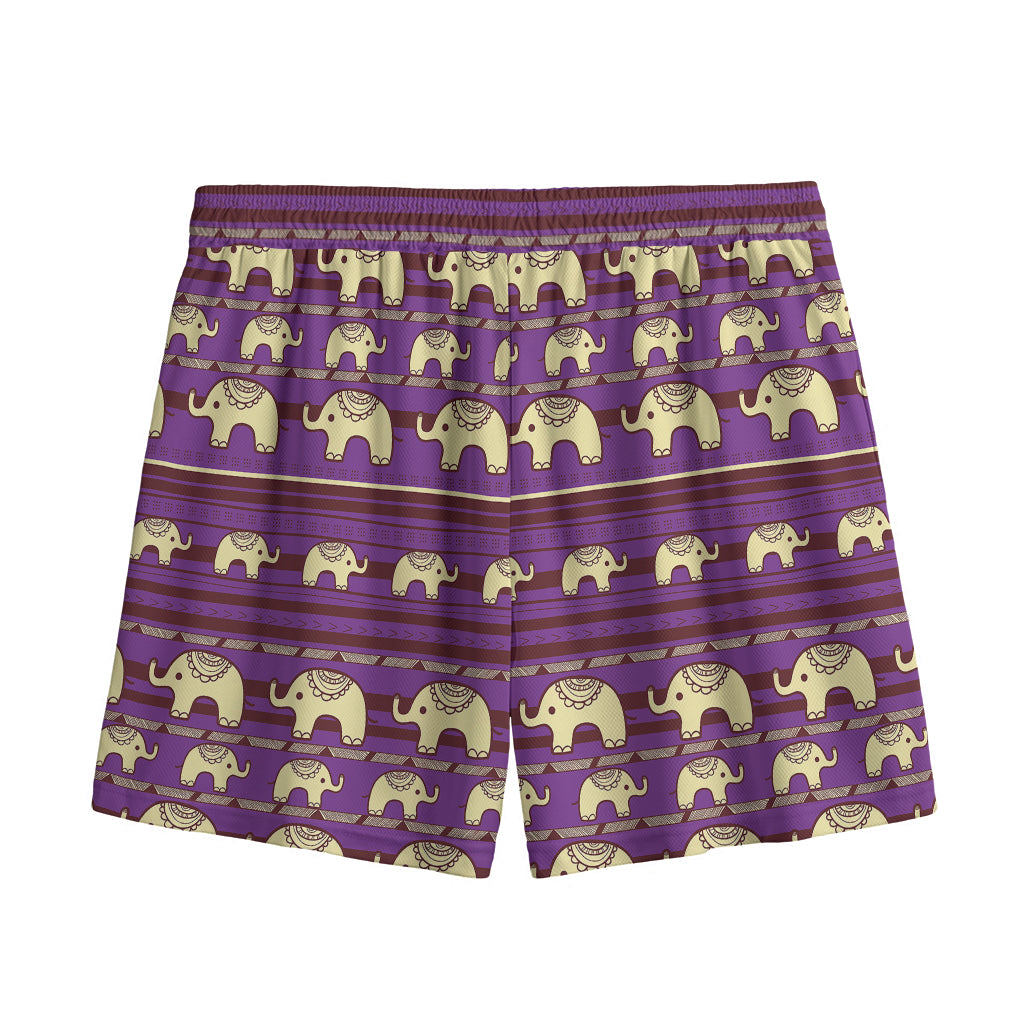 Cute Indian Tribal Elephant Print Mesh Shorts