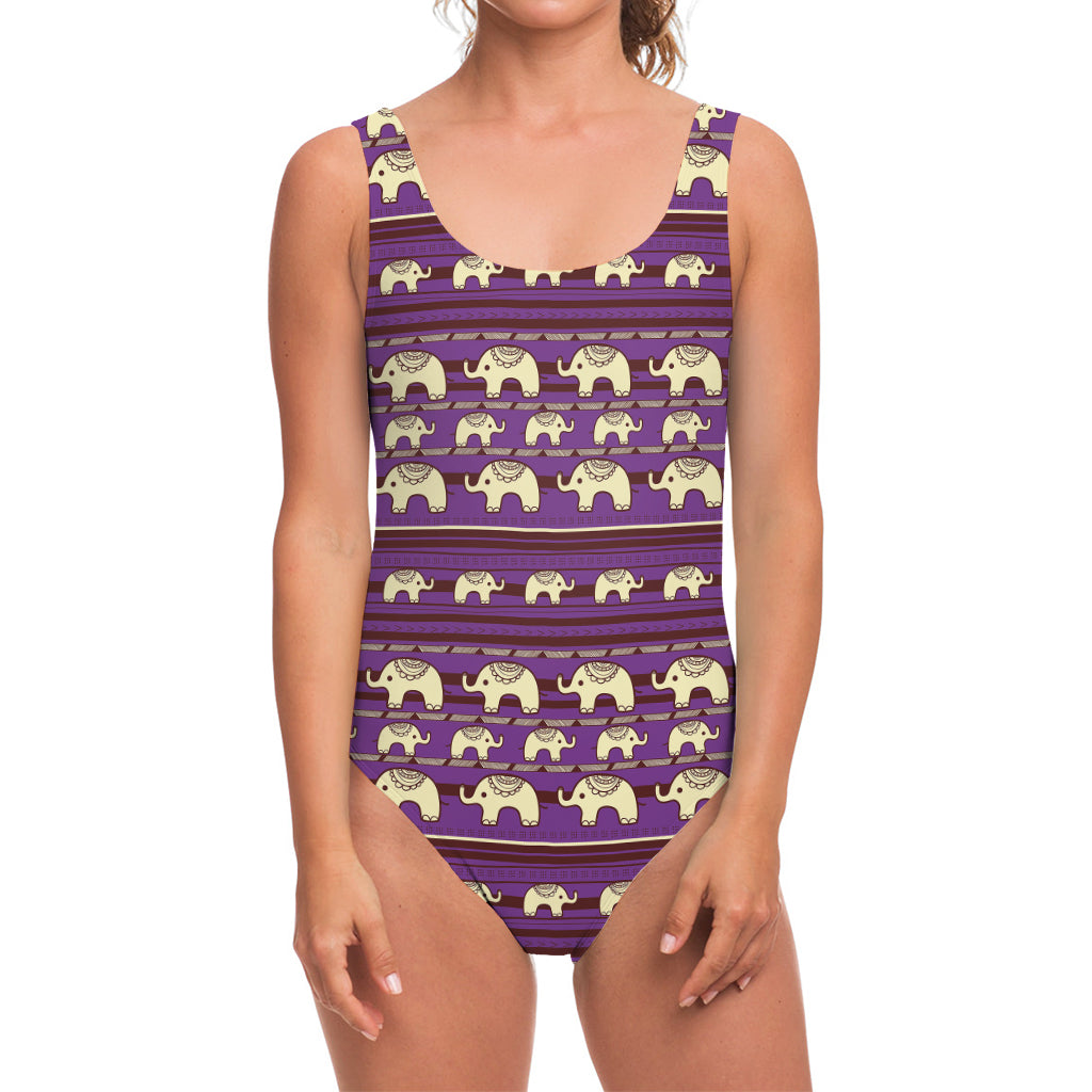 Cute Indian Tribal Elephant Print One Piece Swimsuit