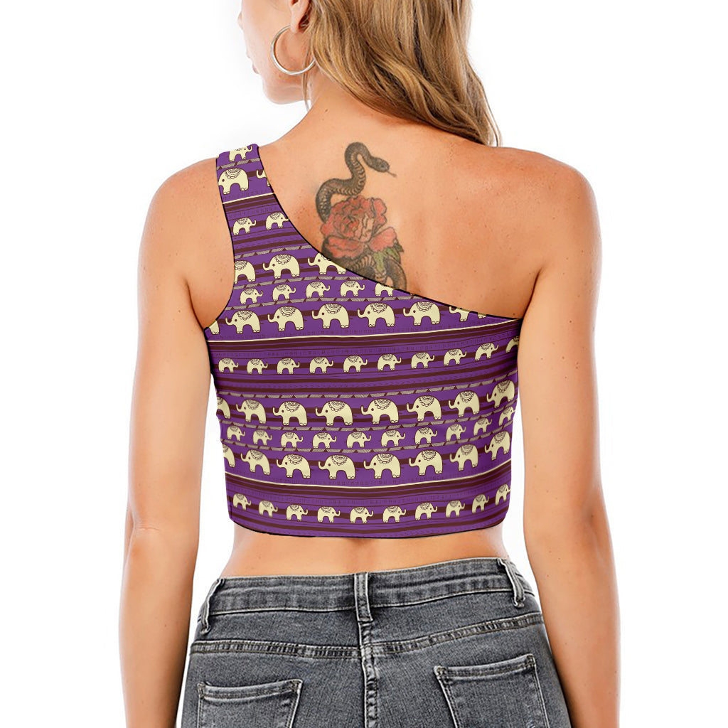 Cute Indian Tribal Elephant Print One Shoulder Crop Top