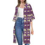 Cute Indian Tribal Elephant Print Open Front Beach Cover Up