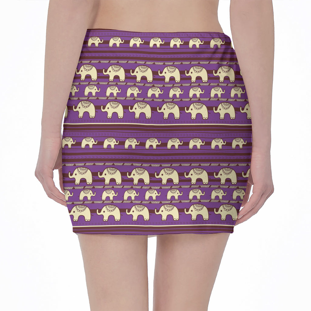 Cute Indian Tribal Elephant Print Pencil Mini Skirt