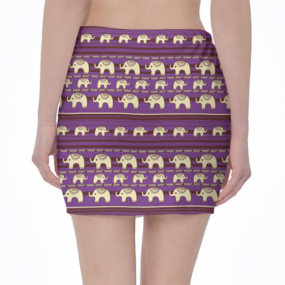 Cute Indian Tribal Elephant Print Pencil Mini Skirt