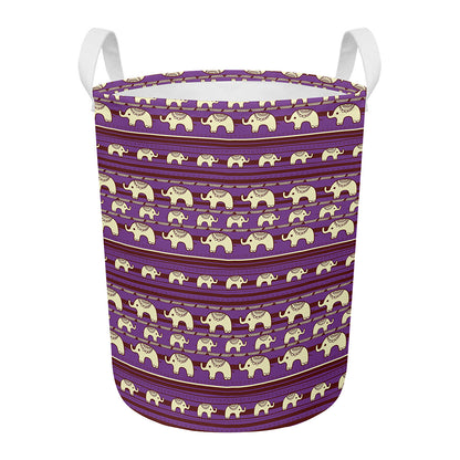 Cute Indian Tribal Elephant Print Round Laundry Basket