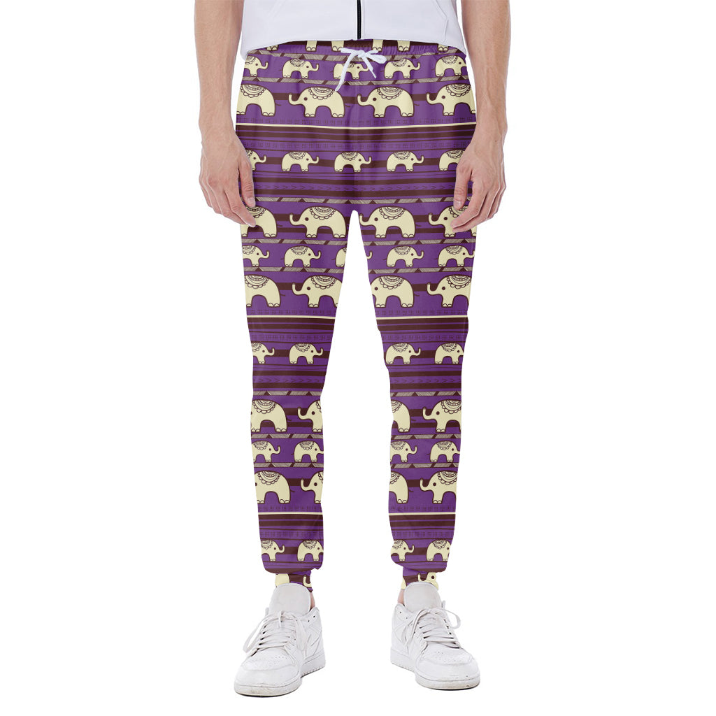 Cute Indian Tribal Elephant Print Scuba Joggers