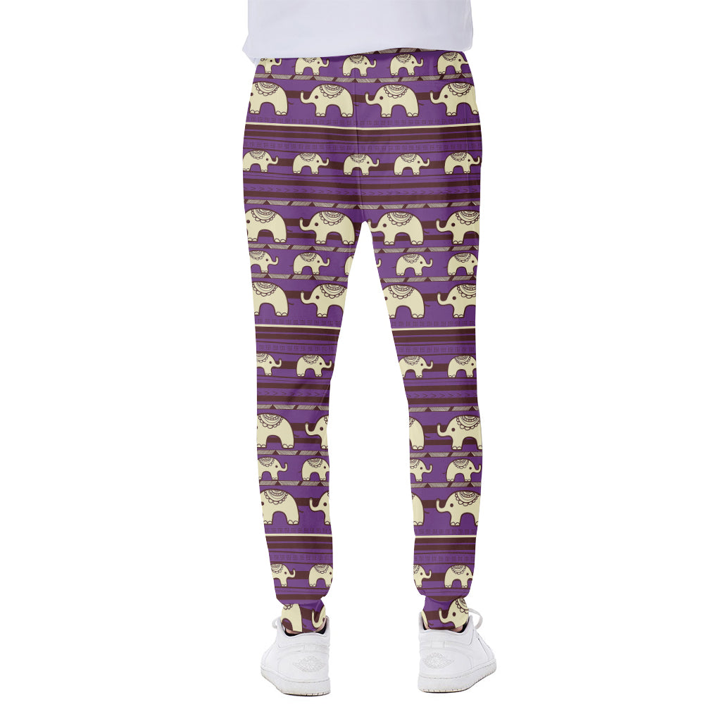 Cute Indian Tribal Elephant Print Scuba Joggers