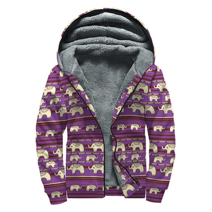 Cute Indian Tribal Elephant Print Sherpa Lined Zip Up Hoodie