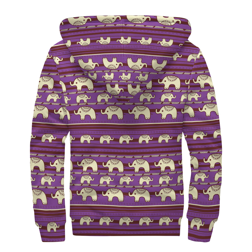 Cute Indian Tribal Elephant Print Sherpa Lined Zip Up Hoodie