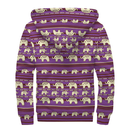 Cute Indian Tribal Elephant Print Sherpa Lined Zip Up Hoodie