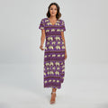 Cute Indian Tribal Elephant Print Short Sleeve Maxi Dress