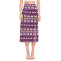 Cute Indian Tribal Elephant Print Side Slit Midi Skirt