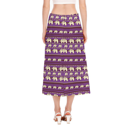 Cute Indian Tribal Elephant Print Side Slit Midi Skirt