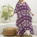 Cute Indian Tribal Elephant Print Silk V-Neck Kaftan Dress