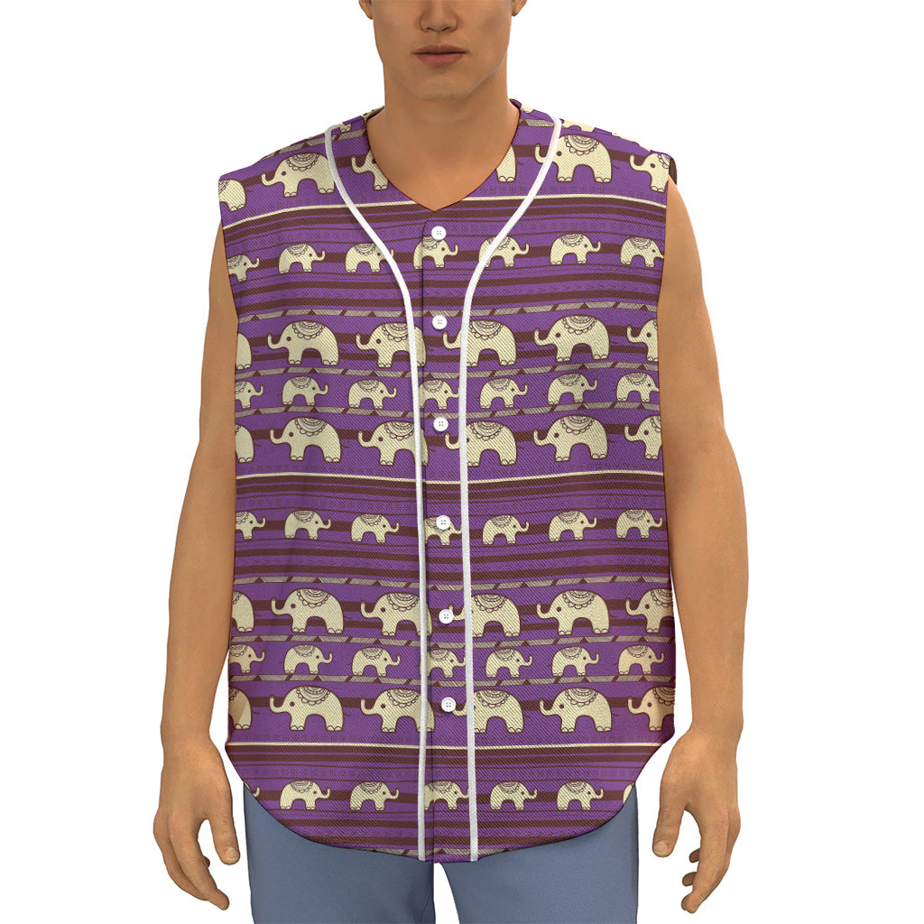 Cute Indian Tribal Elephant Print Sleeveless Baseball Jersey