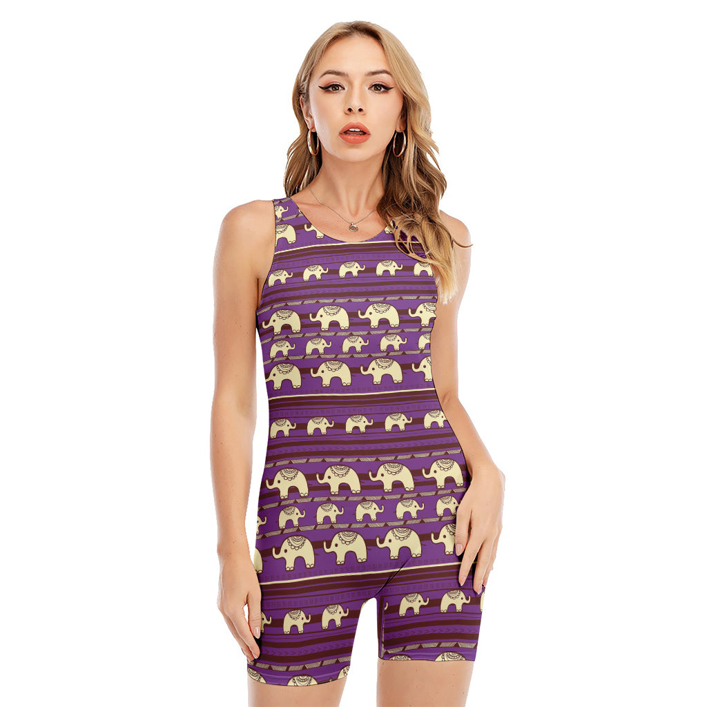Cute Indian Tribal Elephant Print Sleeveless One Piece Swimsuit