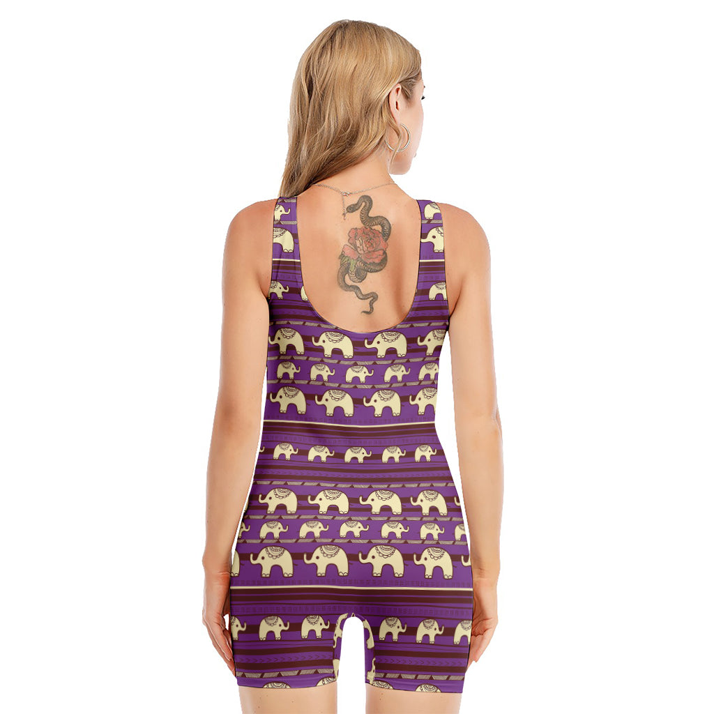 Cute Indian Tribal Elephant Print Sleeveless One Piece Swimsuit