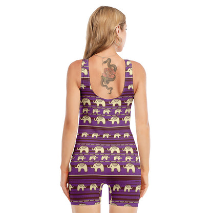 Cute Indian Tribal Elephant Print Sleeveless One Piece Swimsuit
