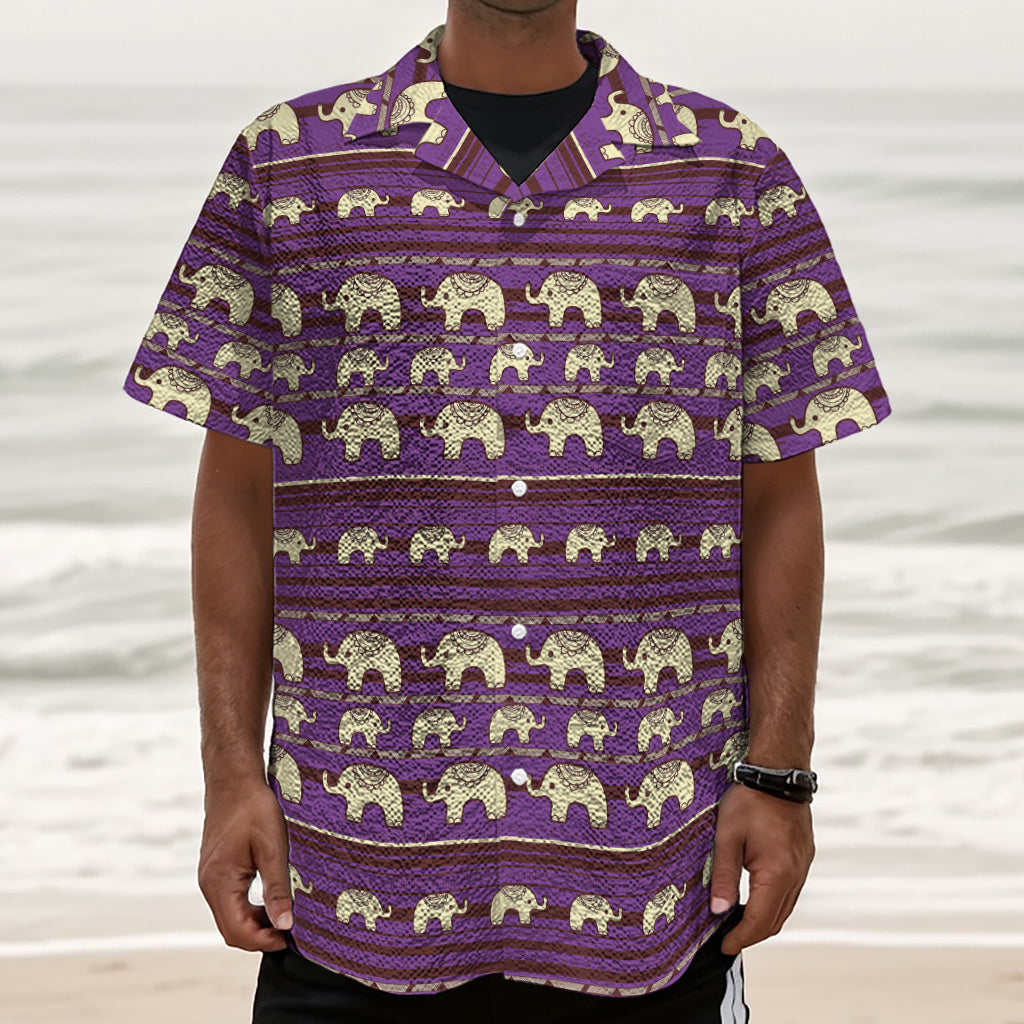 Cute Indian Tribal Elephant Print Textured Short Sleeve Shirt