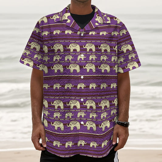 Cute Indian Tribal Elephant Print Textured Short Sleeve Shirt