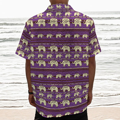 Cute Indian Tribal Elephant Print Textured Short Sleeve Shirt