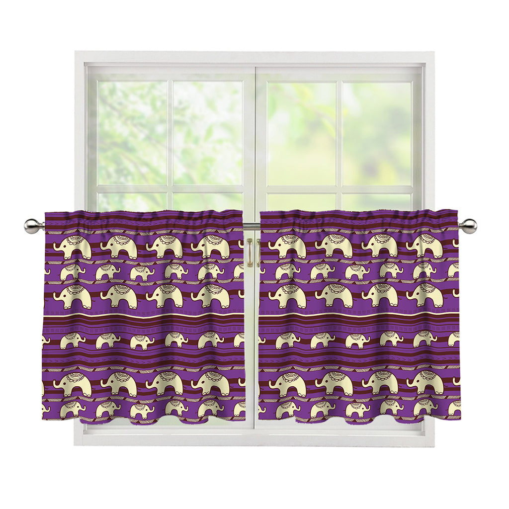 Cute Indian Tribal Elephant Print Tier Curtains