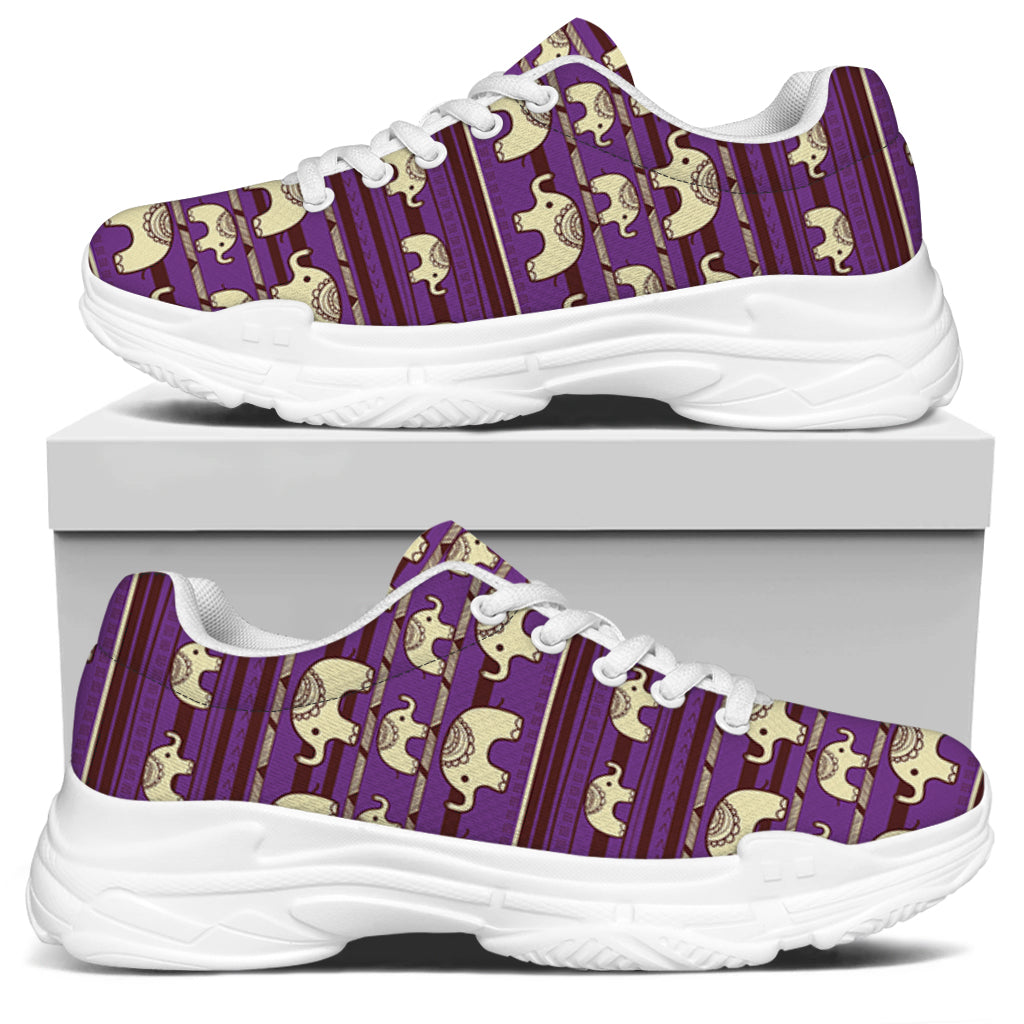 Cute Indian Tribal Elephant Print White Chunky Shoes