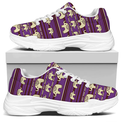 Cute Indian Tribal Elephant Print White Chunky Shoes