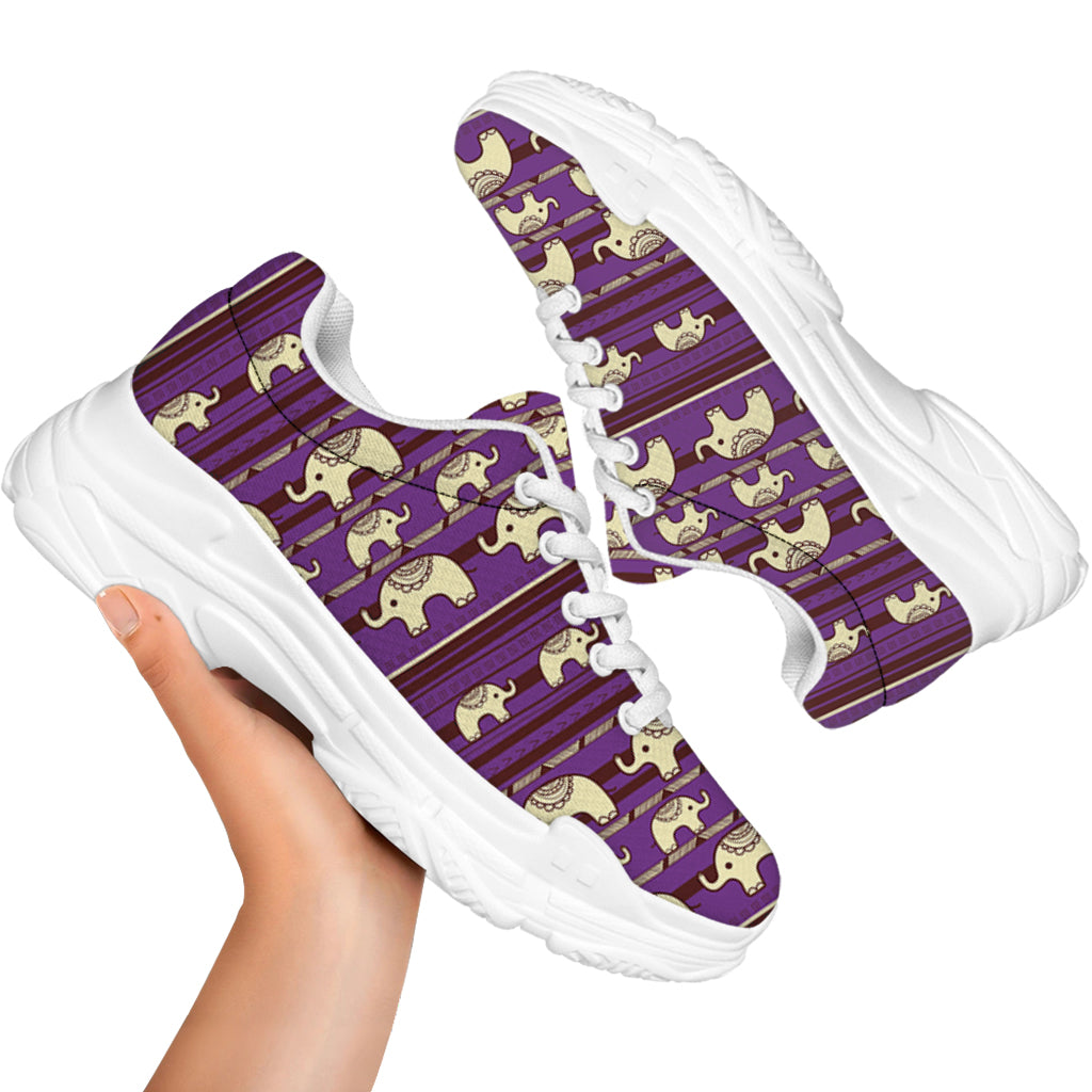Cute Indian Tribal Elephant Print White Chunky Shoes
