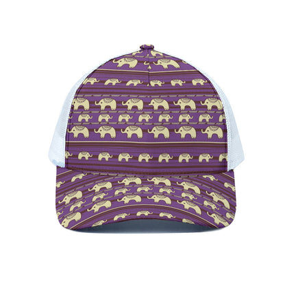 Cute Indian Tribal Elephant Print White Mesh Trucker Cap