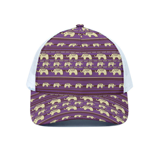Cute Indian Tribal Elephant Print White Mesh Trucker Cap