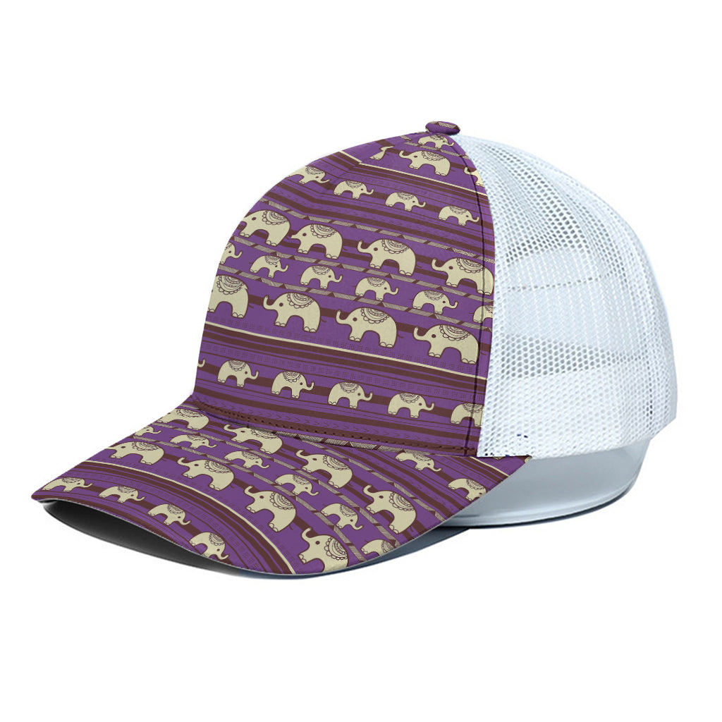 Cute Indian Tribal Elephant Print White Mesh Trucker Cap