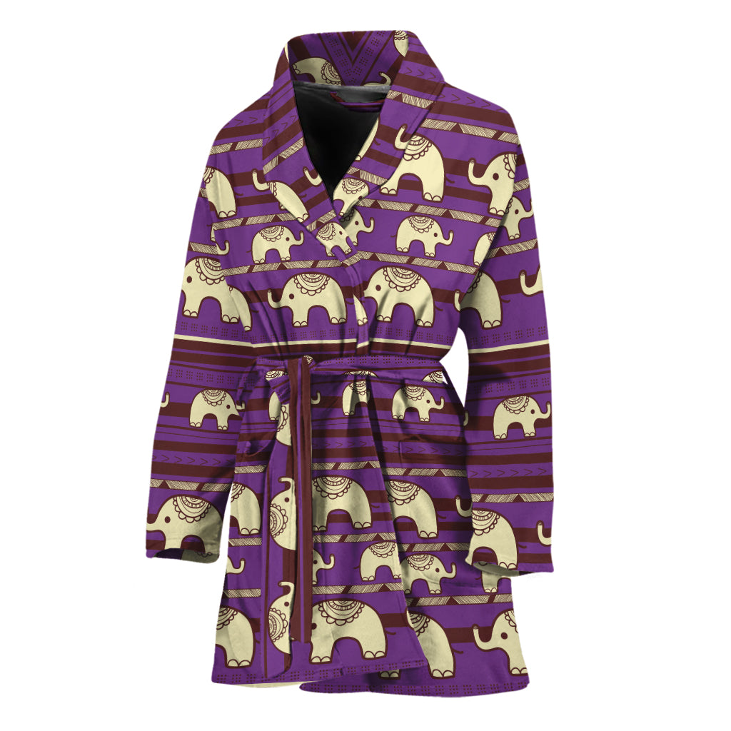 Cute Indian Tribal Elephant Print Women's Bathrobe