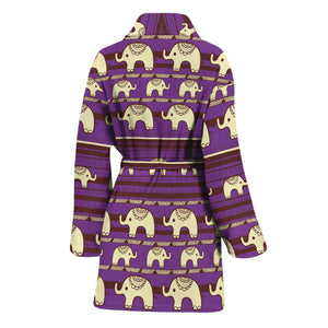 Cute Indian Tribal Elephant Print Women's Bathrobe